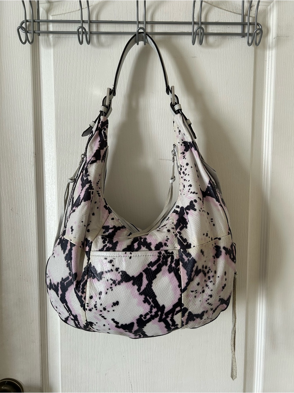 Aimee Kestenberg Lavender White Black Snake Print Hobo Shoulder Bag - Picture 2 of 10